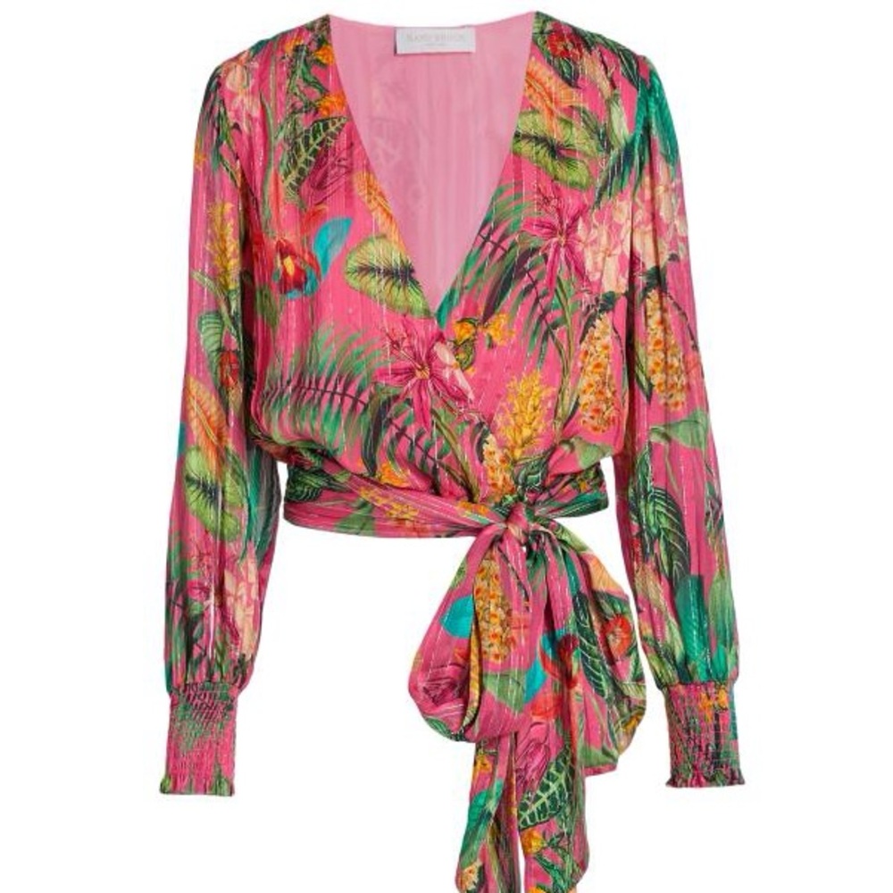 Ramy Brook Tropical Pink Wrap Blouse